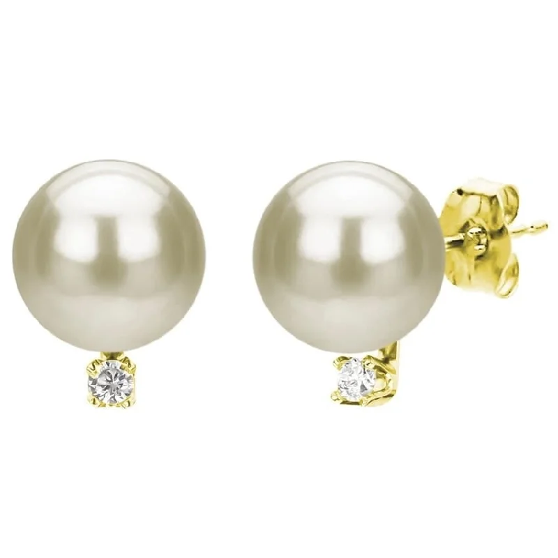 DaVonna 14k Gold 8-9 mm White Freshwater Pearl and 1/10ct TDW Diamond Stud Earring (Case of 5)