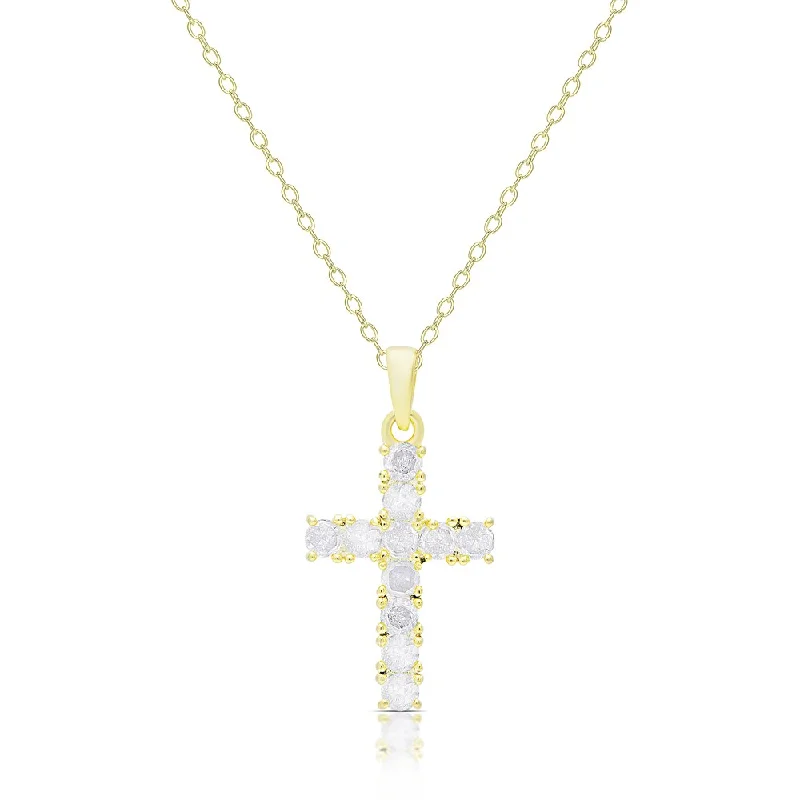 Finesque Gold Over Silver or Sterling Silver .60ct TDW Diamond Cross Necklace