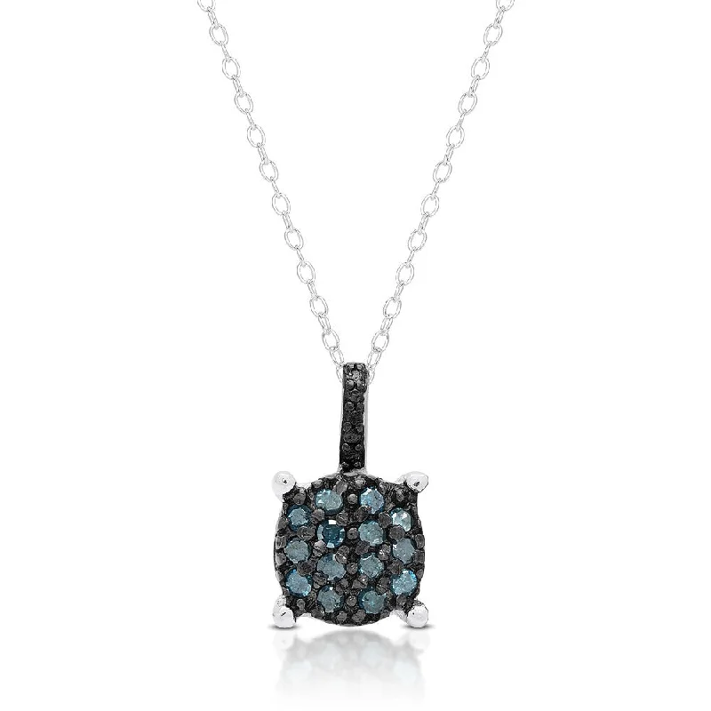 Finesque Sterling Silver 1/4 ct Blue Diamond Circle Necklace