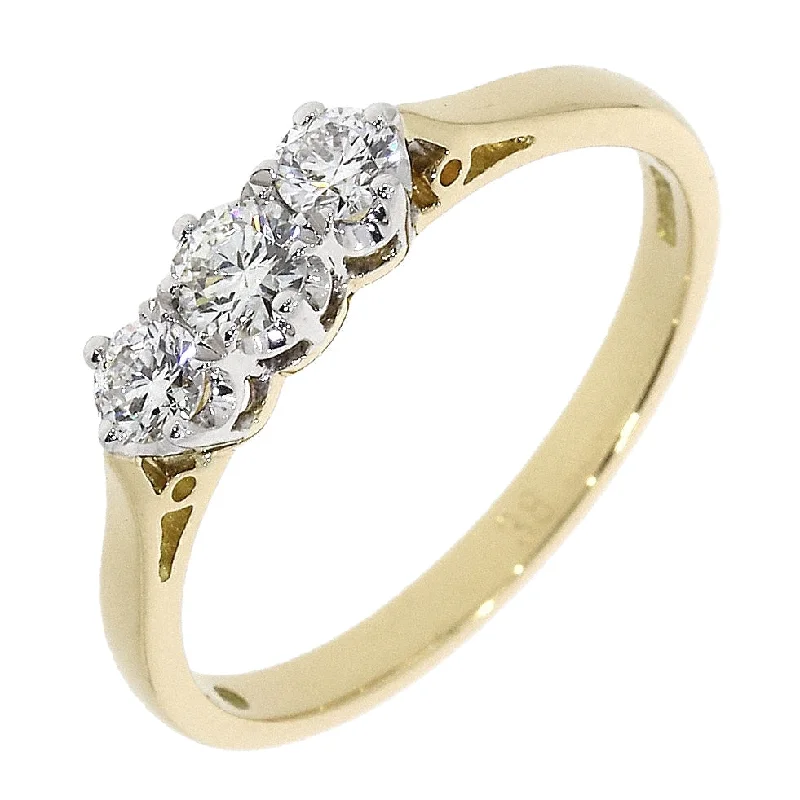 18ct yellow gold 3-stone round brilliant cut diamond claw set ring