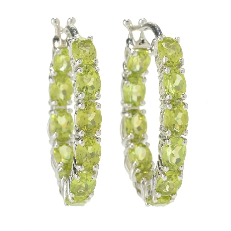 Rhodium Over Sterling Silver 4.32ctw Peridot Hoops Earring 0.75'L - Green