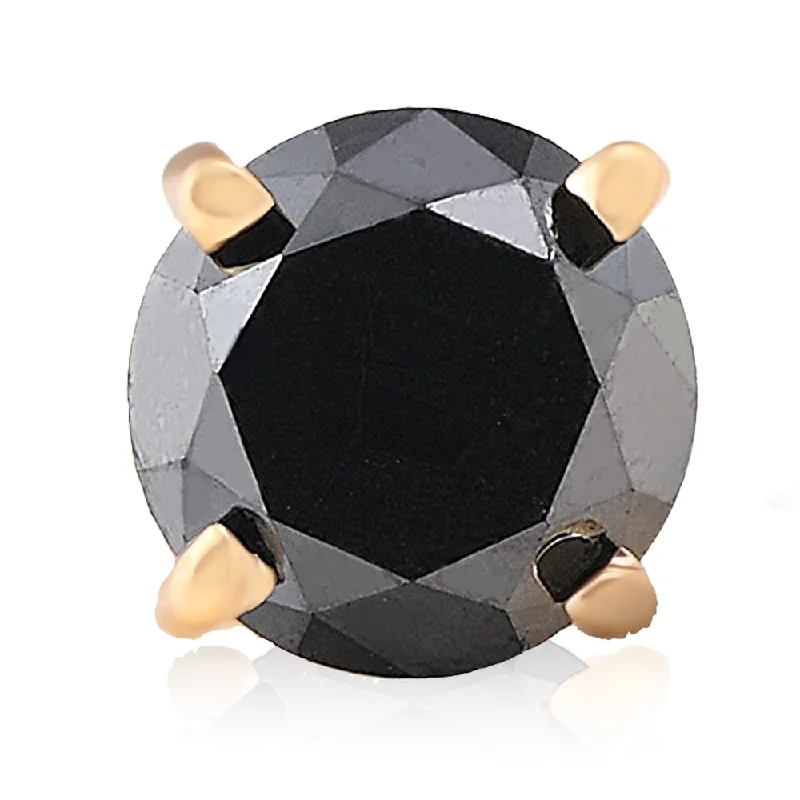 1ct Black Diamond Single Stud Earring Yellow Gold