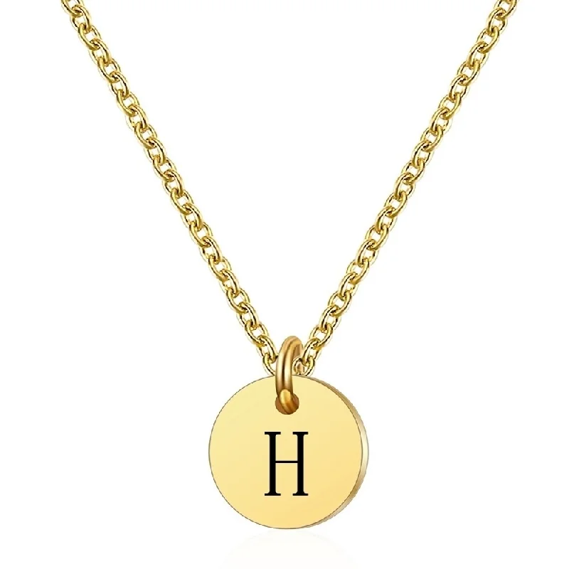 Women Letter Round Pendant Titanium Steel Clavicle Chain Necklace Jewelry Gift - golden