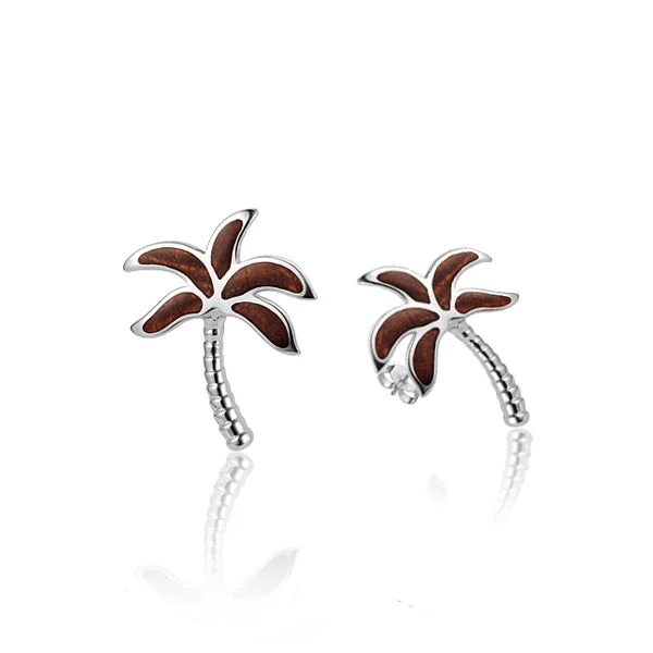 KOA Wood inlaid Sterling Silver Palm Tree Earring