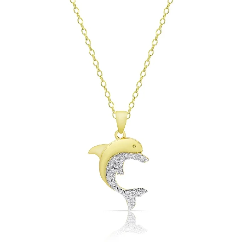 Finesque Gold Overlay Diamond Accent Dolphin Design Necklace