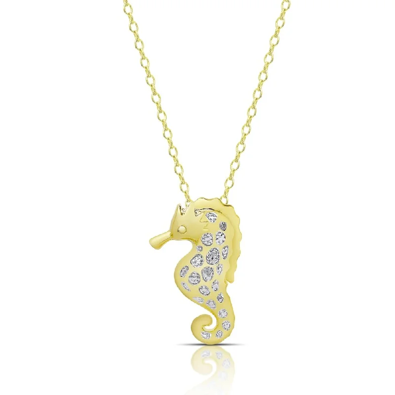 Finesque Gold Overlay Diamond Accent Seahorse Necklace (I-J, I2-I3)