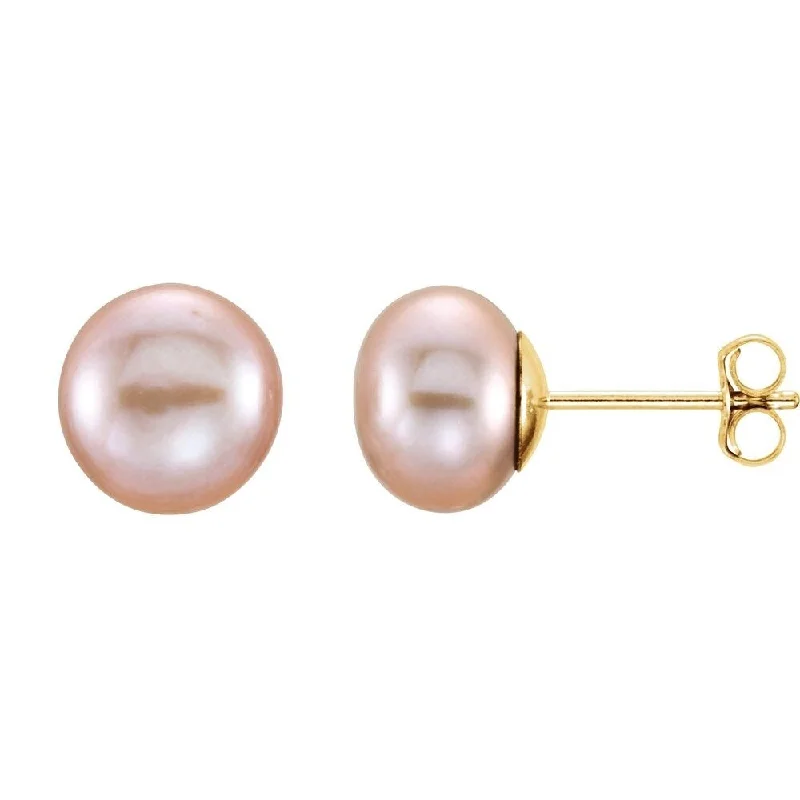 14k Yellow Gold 7-8 mm Pink Freshwater Cultured Pearl Stud Earring for Women