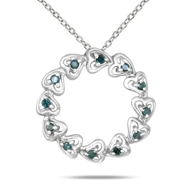 Marquee 10k White Gold 1/4ct TDW Blue Diamond Circle of Hearts Necklace