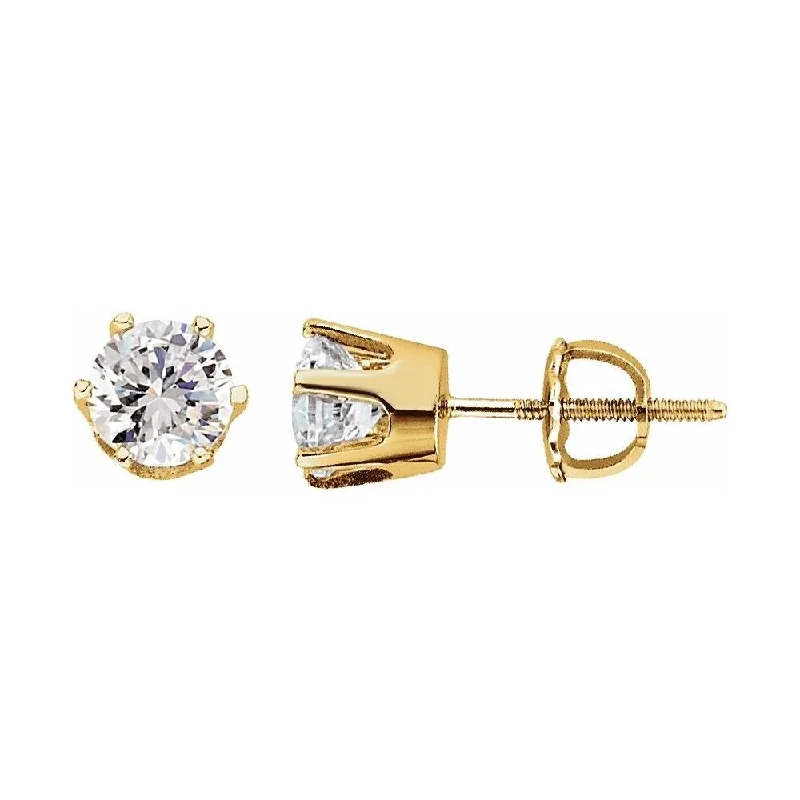 14k Yellow Gold 5.75 mm Round Cubic Zirconia Stud Earring for Women