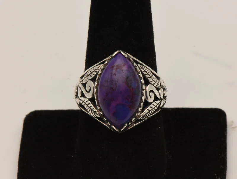 Vintage Sterling Silver Purple Turquoise Cabochon Ring - Size 8.75