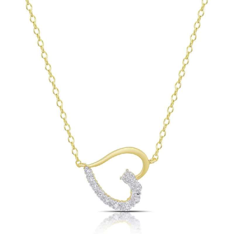 Finesque Gold Overlay Diamond Accent Sideways Heart Necklace