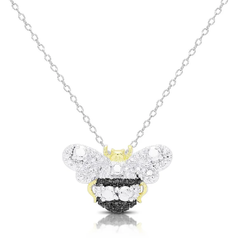 Finesque Silver Overlay Diamond Accent Bumblebee Necklace