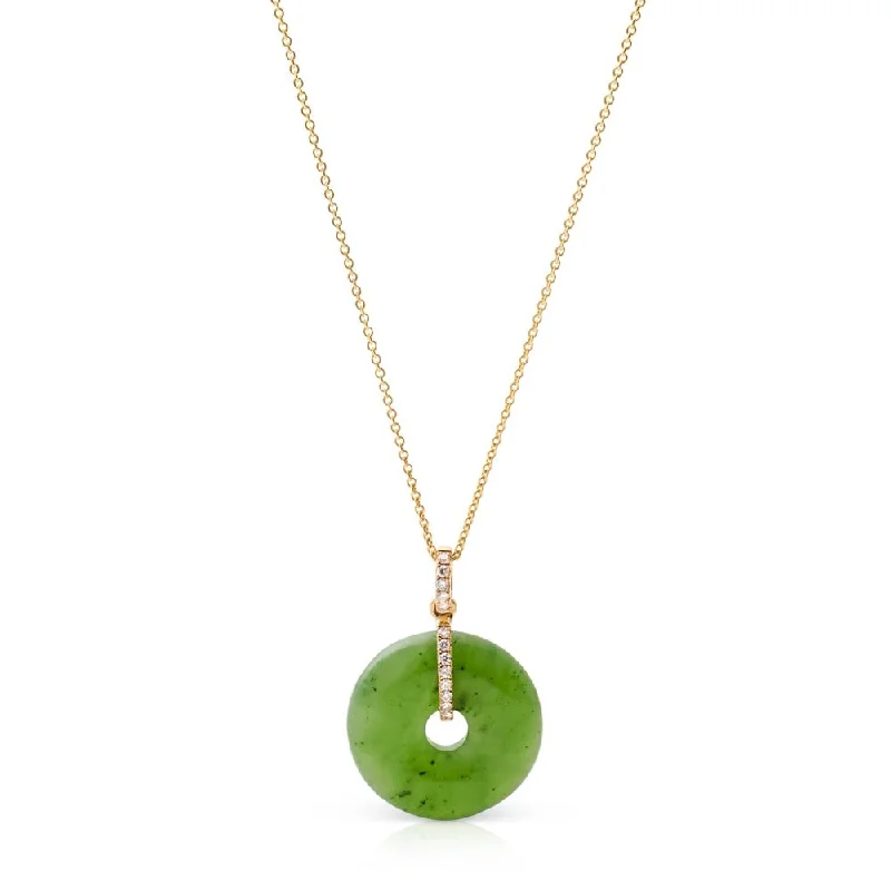 Green Nephrite Jade Pi & Diamond Pendant Necklace