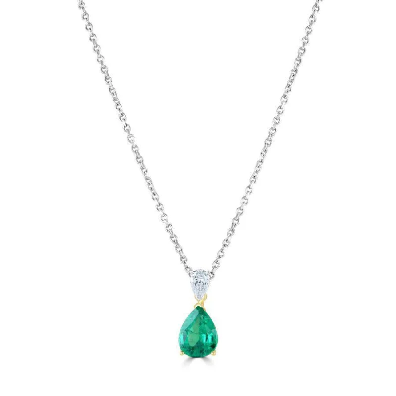 18ct Yellow & White Gold Pear Cut Emerald & Diamond Pendant