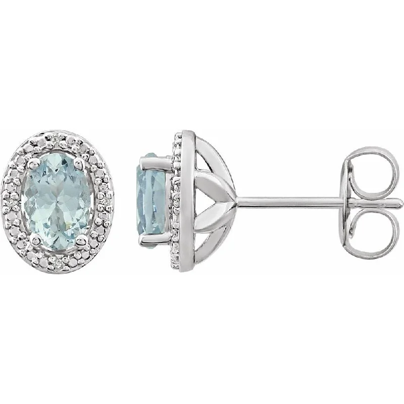 Sterling Silver Aquamarine & .025 CTW Diamond Stud Earring for Women