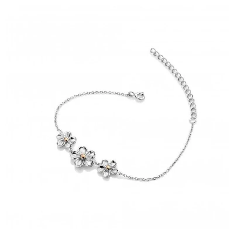 Silver and Rose Gold Plated Forget Me Not Diamond Set Bracelet