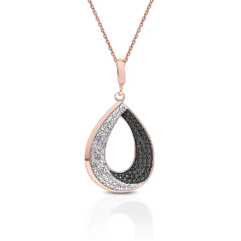 Finesque Rose Gold and Silver Overlay Diamond Accent Teardrop Necklace - Yellow