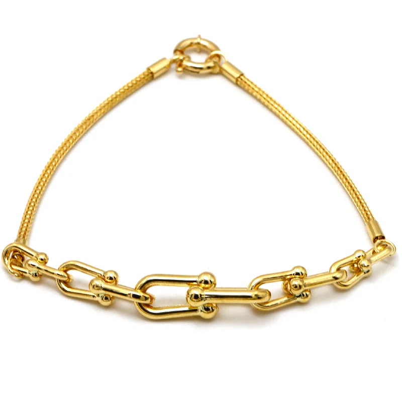 Real Gold GZTF Solid Thick Links Hardware With Round Wheat Solid Chain Bracelet 19 C.M 4865 BR1589