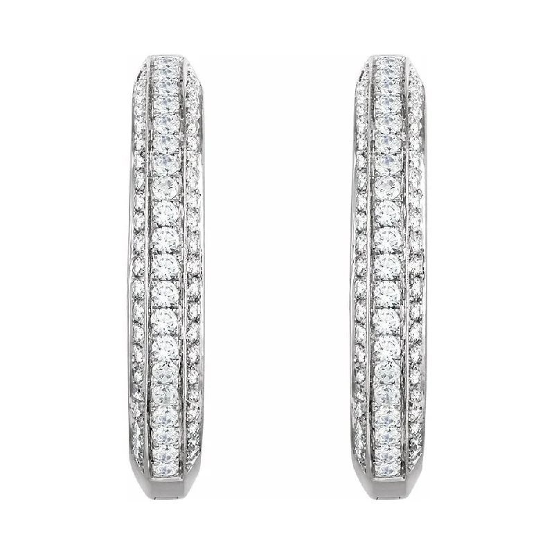 14k White Gold 3/4 CTW Diamond Hoop Earring for Women