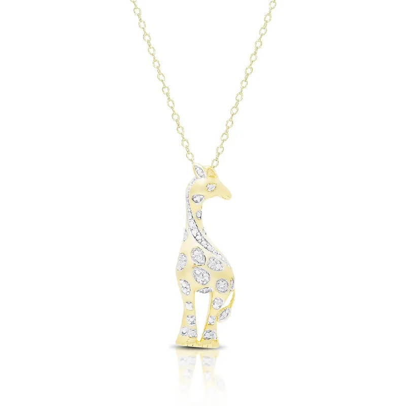 Finesque Gold over Silver or Sterling Silver Diamond Accent Giraffe Necklace