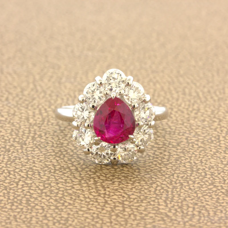 Superb 1.79 Carat Burmese Ruby Diamond Platinum Ring, GIA Certified