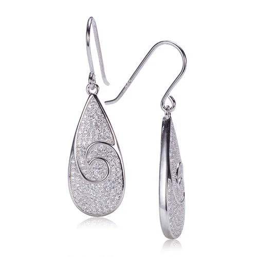 Sterling Silver Pave Cubic Zirconia Water Drop Shape Hook Earring