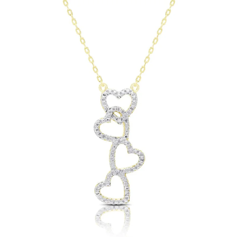 Finesque Gold Over Sterling Silver Diamond Accent Interlocking Open Hearts Necklace