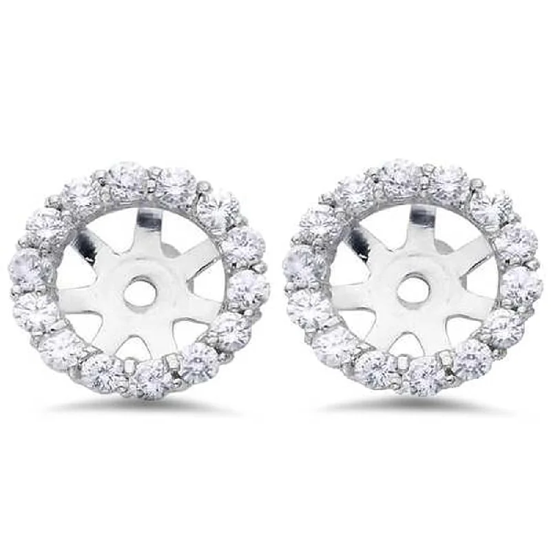 7/8ct Diamond Halo Stud Earring Jackets Solid White Gold (6-6.7mm)