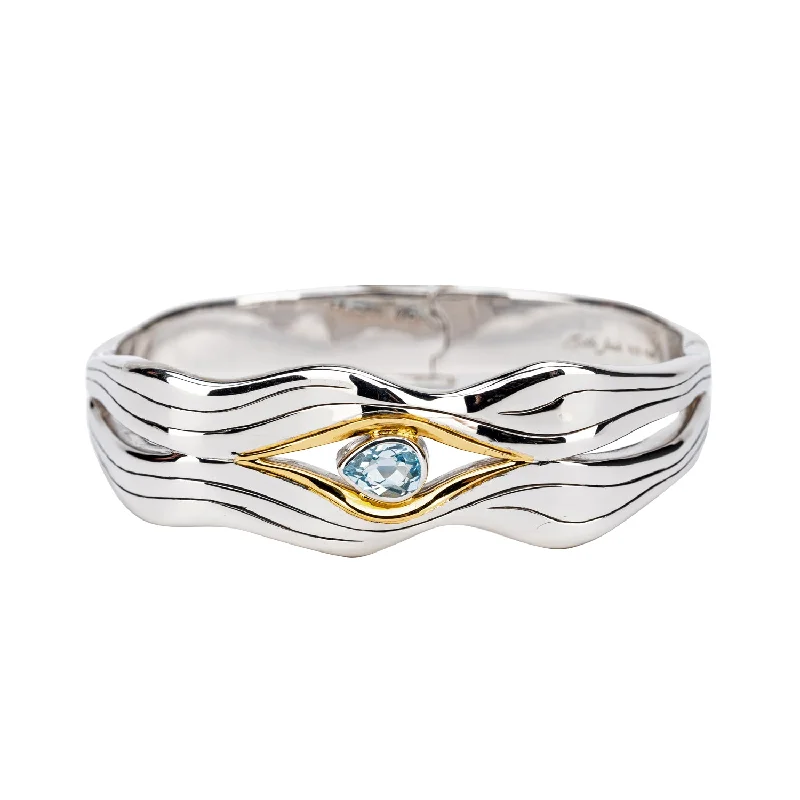 Silver and 10k Gold Rocks 'n Rivers Bangle - Blue Topaz