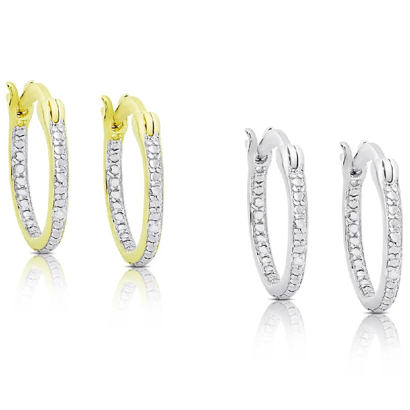 Finesque Gold Over Silver or Sterling Silver Diamond Accent Hoop Earring Set