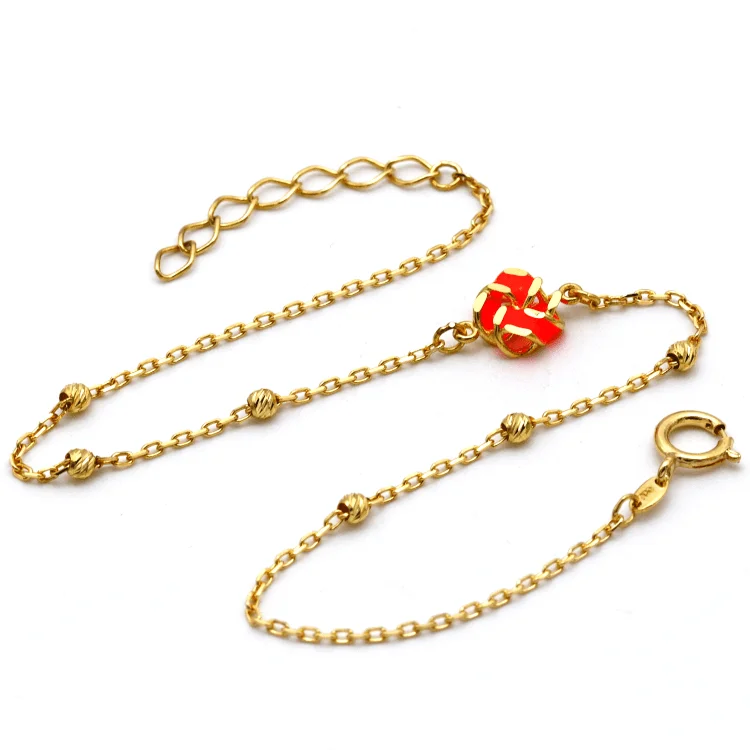 Real Gold 3D Red Flower With Beads Ball Bracelet 7765 BR1495