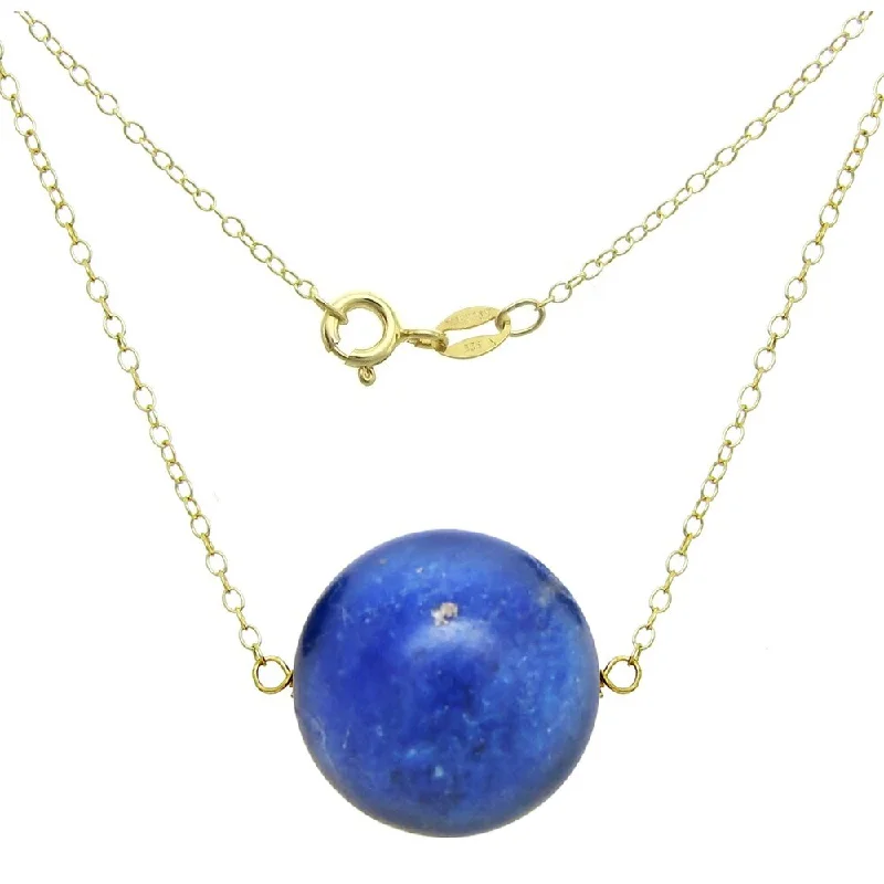 DaVonna 18k Yellow Gold over Sterling Silver Chain Necklace with 18mm Blue Lapis Pendant, 18.5"