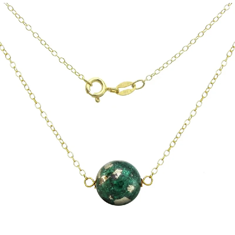 DaVonna 18k Yellow Gold over Sterling Silver Chain Necklace with 10mm Green Malachite Pendant, 18.5"