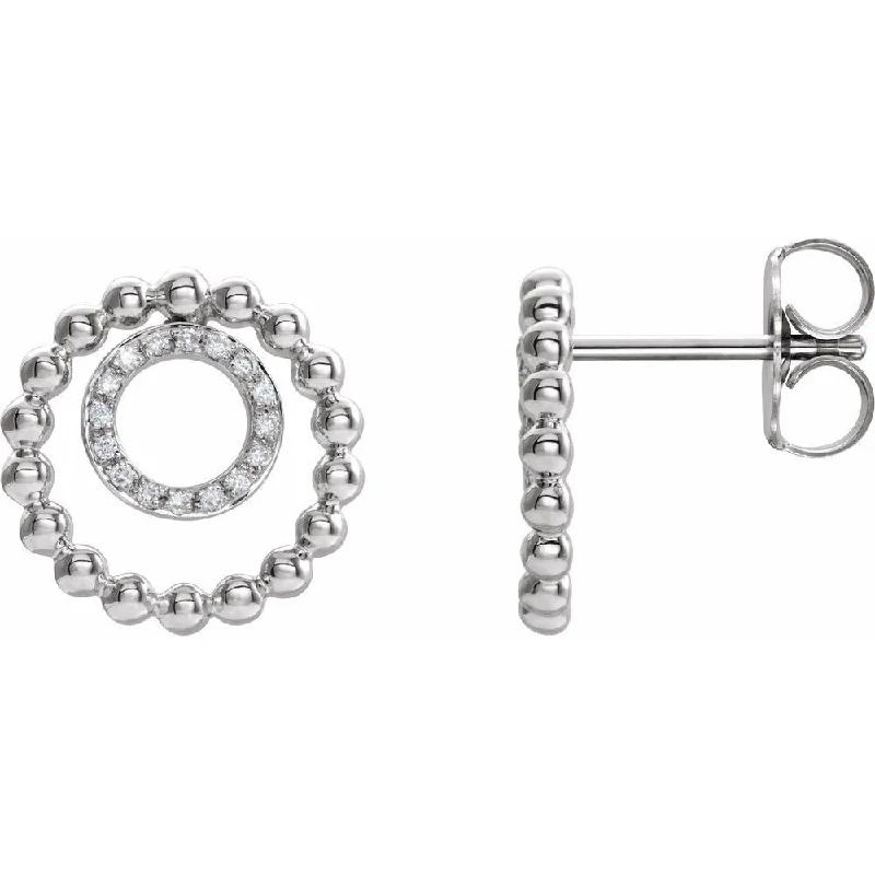 14k White Gold 1/10 CTW Diamond Beaded Circle Earring for Women