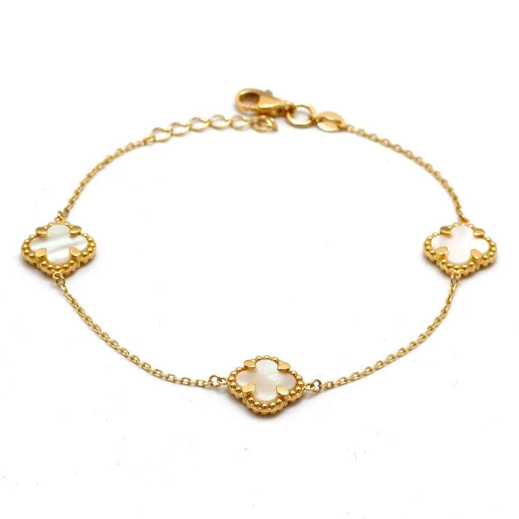 Real Gold 3 Clover Pearl White Bracelet (19 C.M) - Model GZJVN1792 BR1757