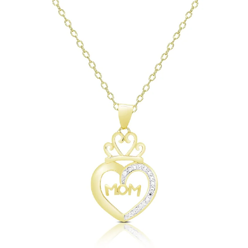 Finesque Gold Overlay Diamond Accent Mom Heart Necklace