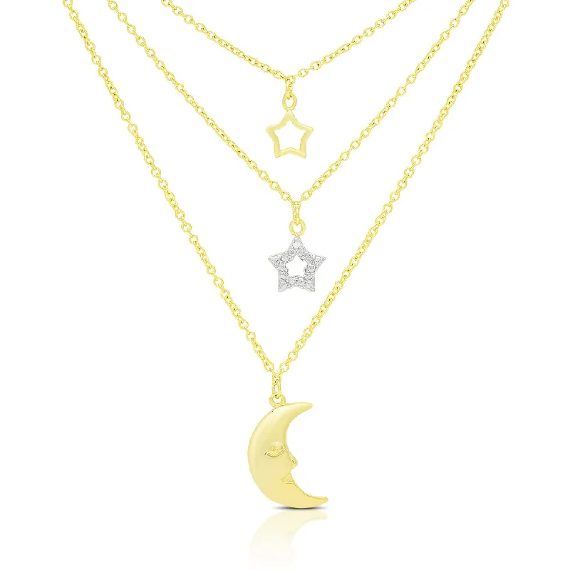 Finesque Gold Over Silver Or Sterling Silver Hanging Stars and Moon Necklace