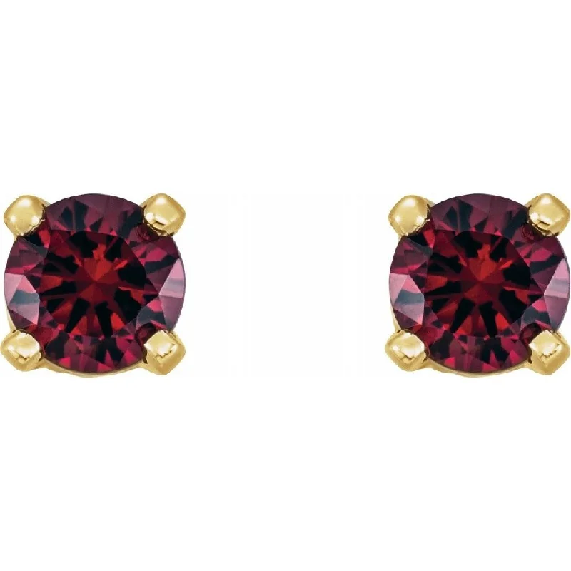 14k White Gold 3 mm Round Imitation Mozambique Garnet Youth Earring for Women