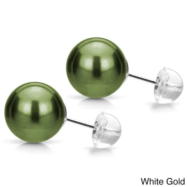 DaVonna 14k Gold AAA Green Sheen 10-10.5mm Tahitian Pearl Stud Earring