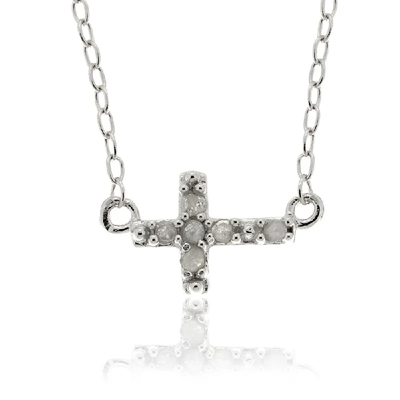 Finesque Sterling Silver Diamond Accent Sideways Cross Necklace