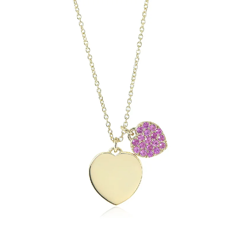 Pink Sapphire & Gold Heart Pendant Necklace