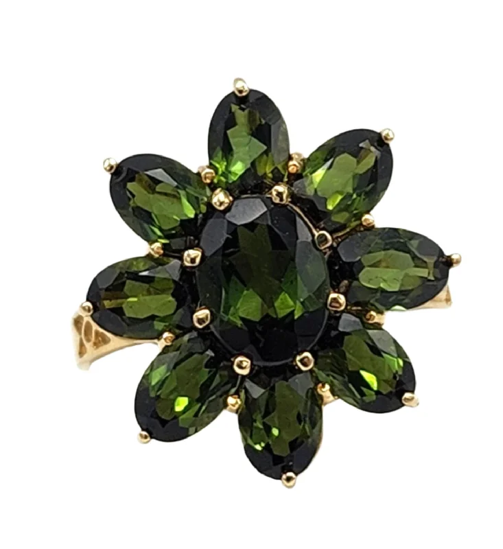 14K Gold Green Tourmaline Flower Ring