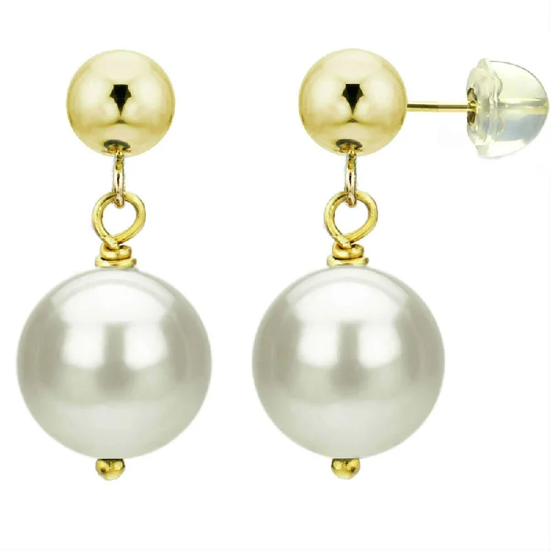 DaVonna 14k Yellow Gold White Cultured Pearl Dangle Earring