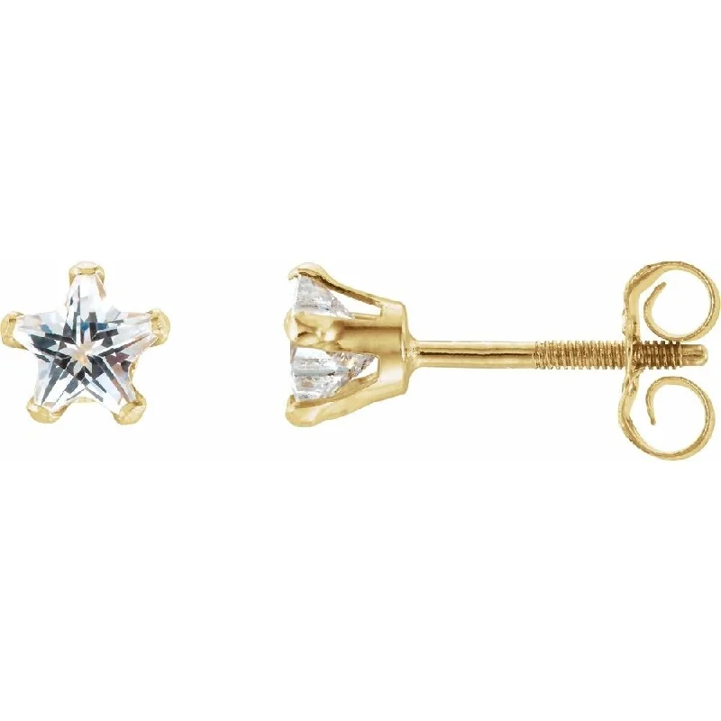 14k Yellow Gold 4x4 mm Cubic Zirconia Youth Star Stud Earring for Women