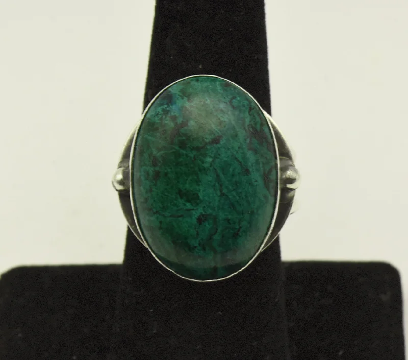 Vintage Handmade Chrysocolla Sterling Silver Adjustable Ring