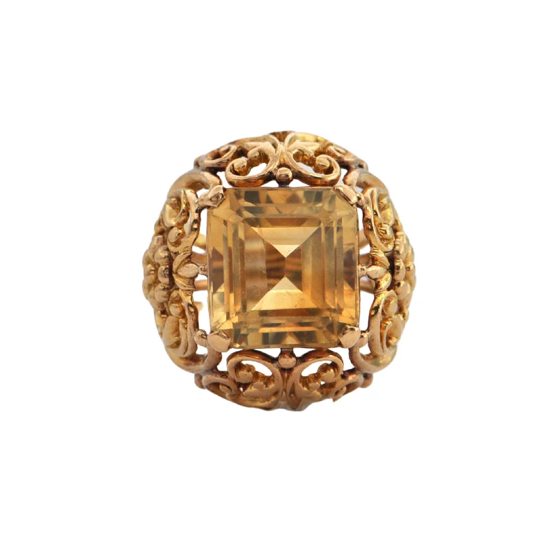 Retro Citrine 18K Gold Cocktail Ring