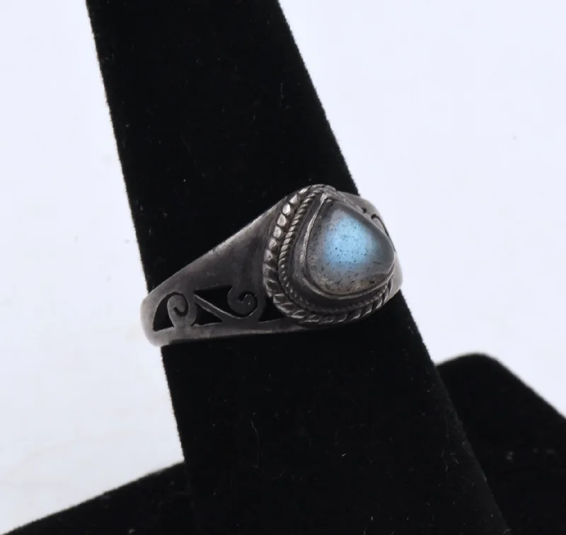 Vintage Handmade Labradorite Sterling Silver Ring - Size 7.25