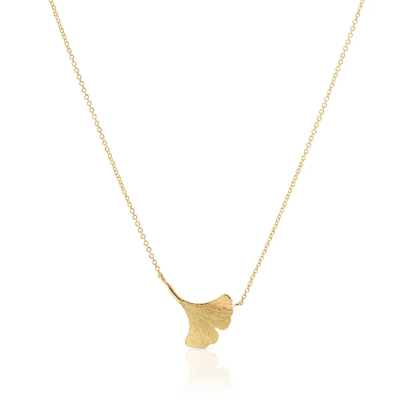 Brushed Gold Ginkgo Pendant Necklace