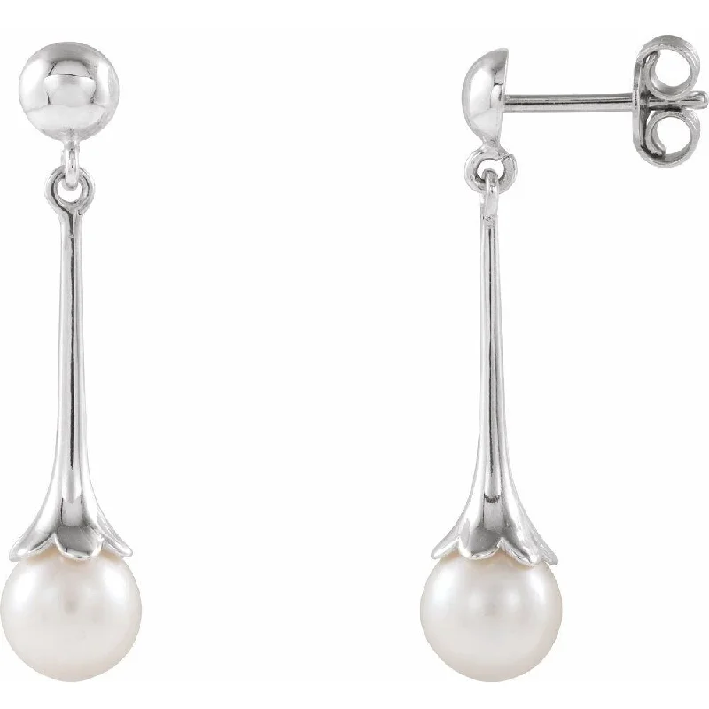 Sterling Silver Freshwater Pearl Dangle Earring for Women with Backs Women