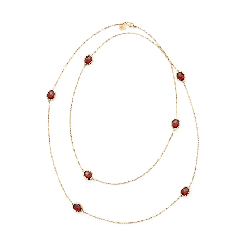 Oval Garnet Station Necklace